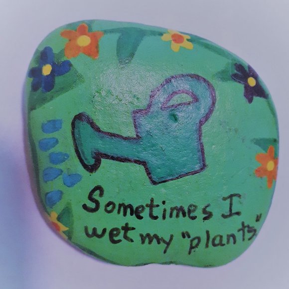 Sometimes I wet my plants Flower Painted Rock OOAK - Picture 1 of 1